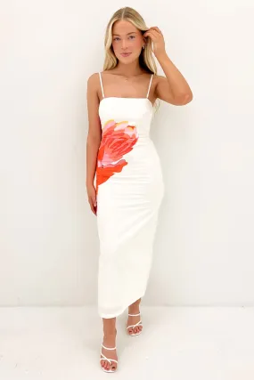 Rowan Midi Dress White Oriental Floral Trendy summer outfit