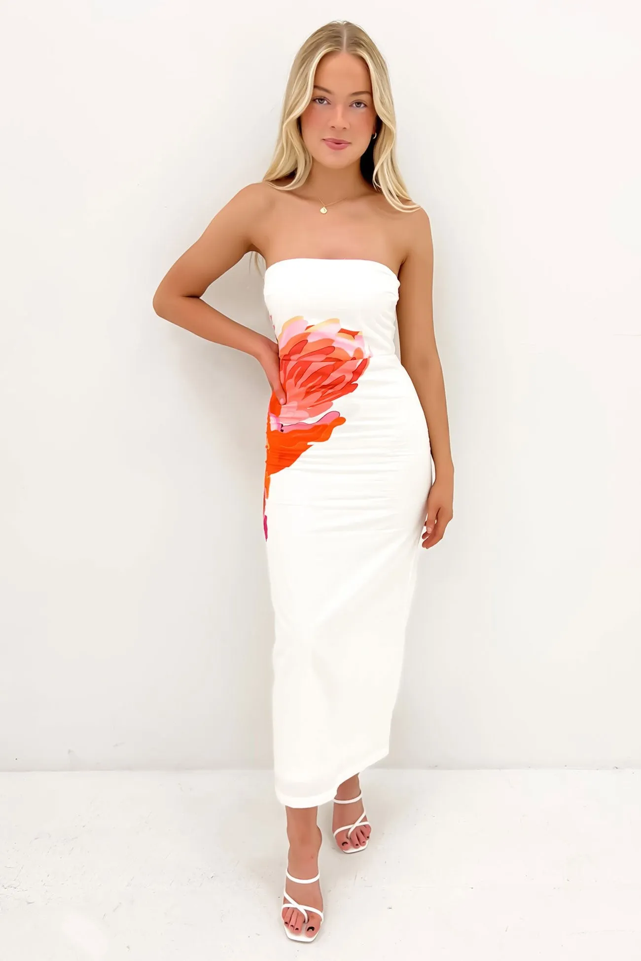 Rowan Midi Dress White Oriental Floral Texture Mood