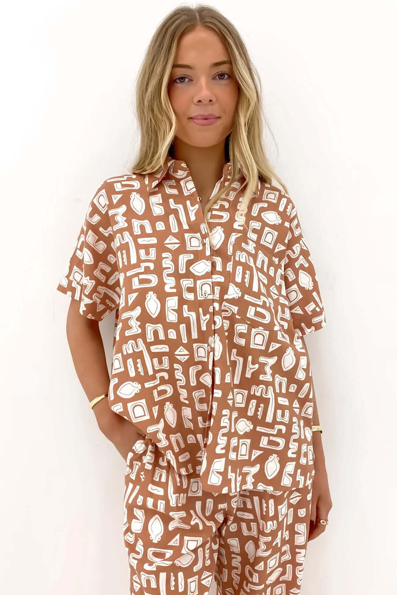 Rooftop Bar Eco Dye Technique Etched Geo Shirt Print