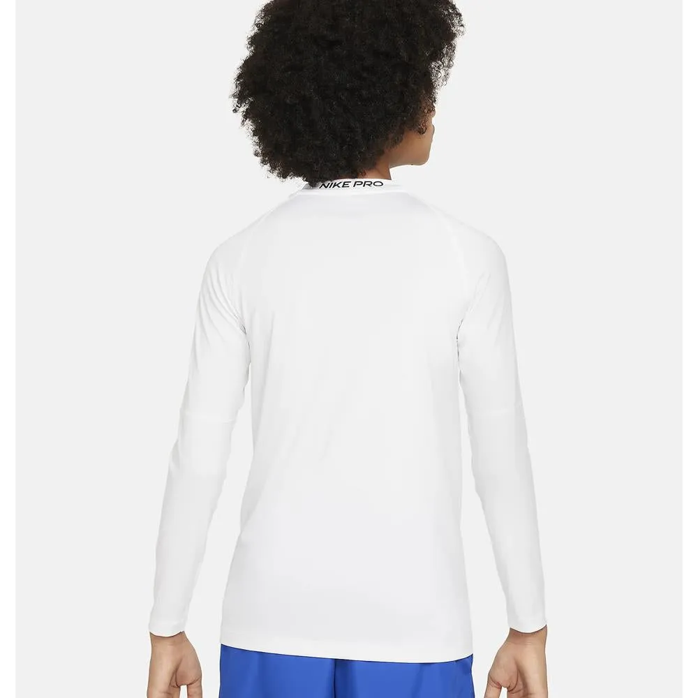 Leather Look Silky Nike Boys Pro Longsleeve Top - White