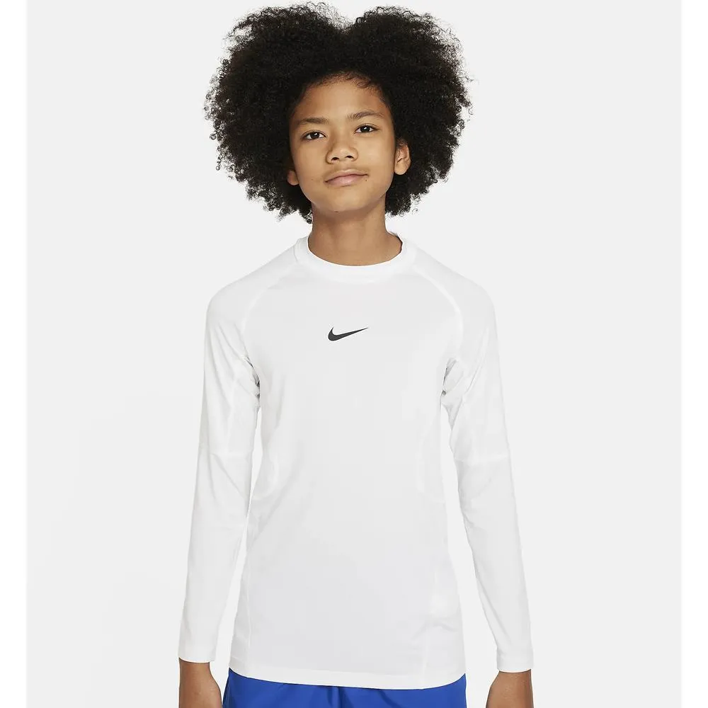 Quick Drying Nike Boys Pro Longsleeve Top - White