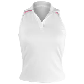 Formal Look Lucky In Love Women's Winning Streak Sleeveless Polo - White Lace-Up Design Cutwork Details