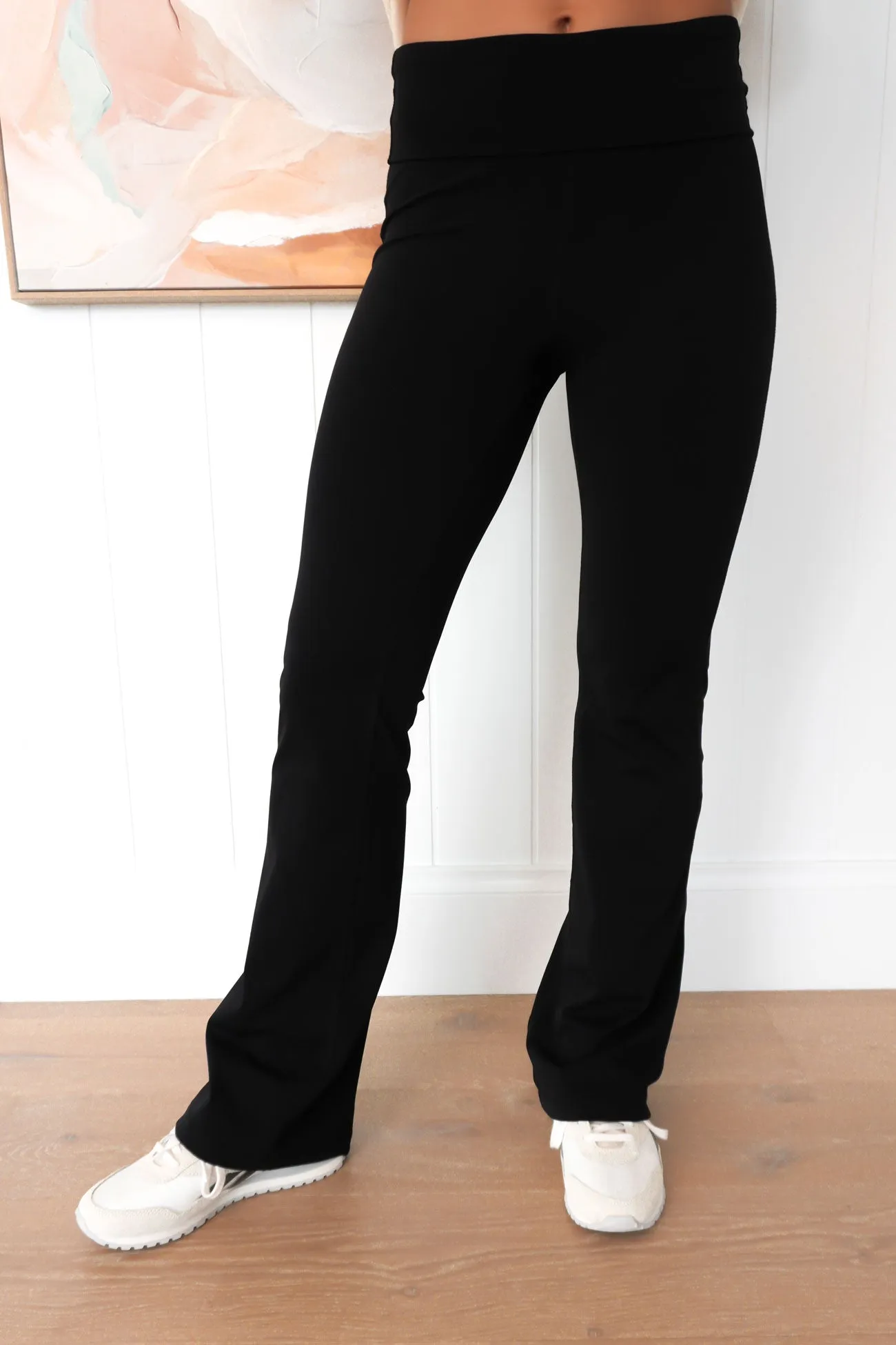 High Rise Stretchable Fox Fold Over Flare Pant Black