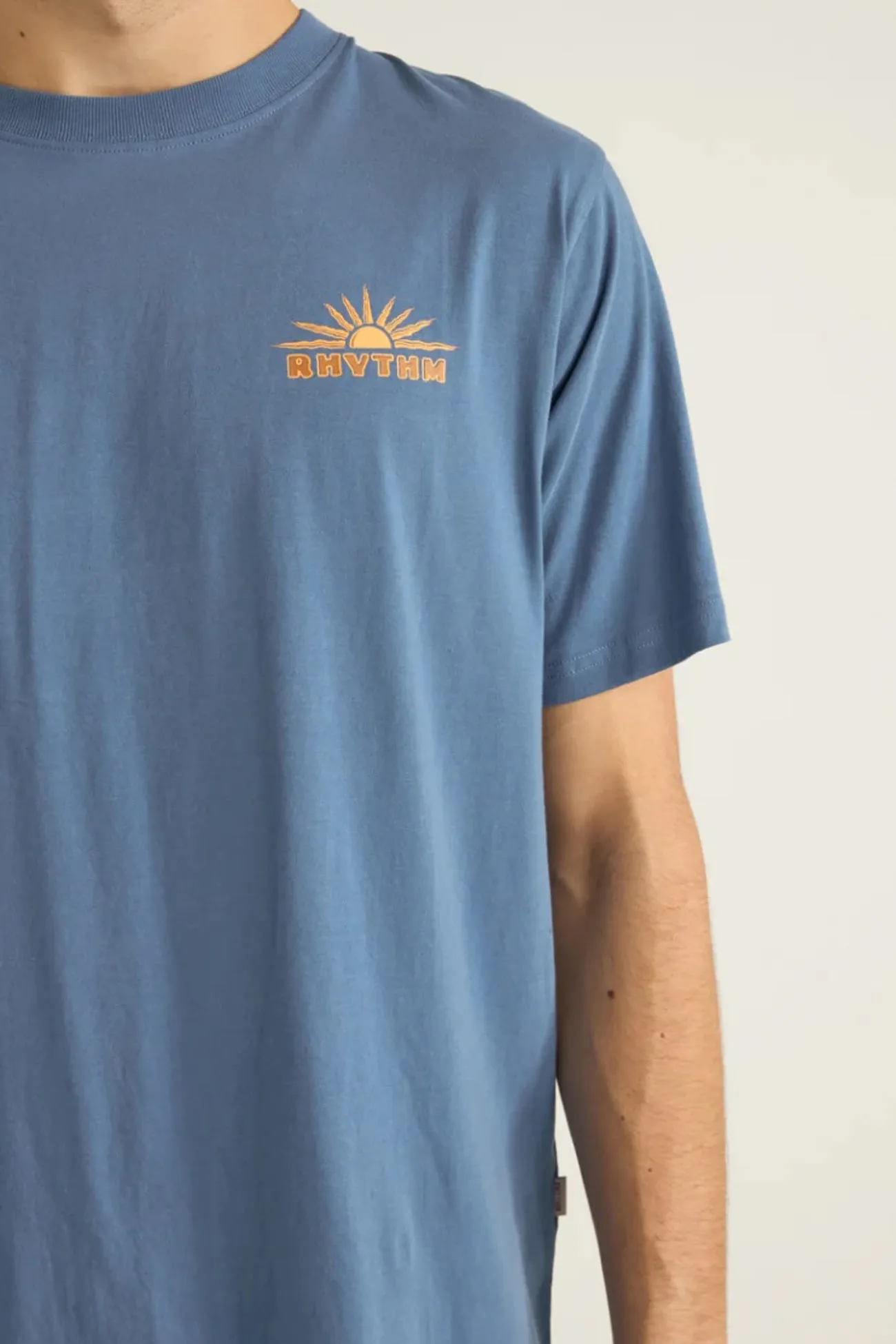 proper length Practical Design Frame Short Sleeve T-Shirt Vintage Blue