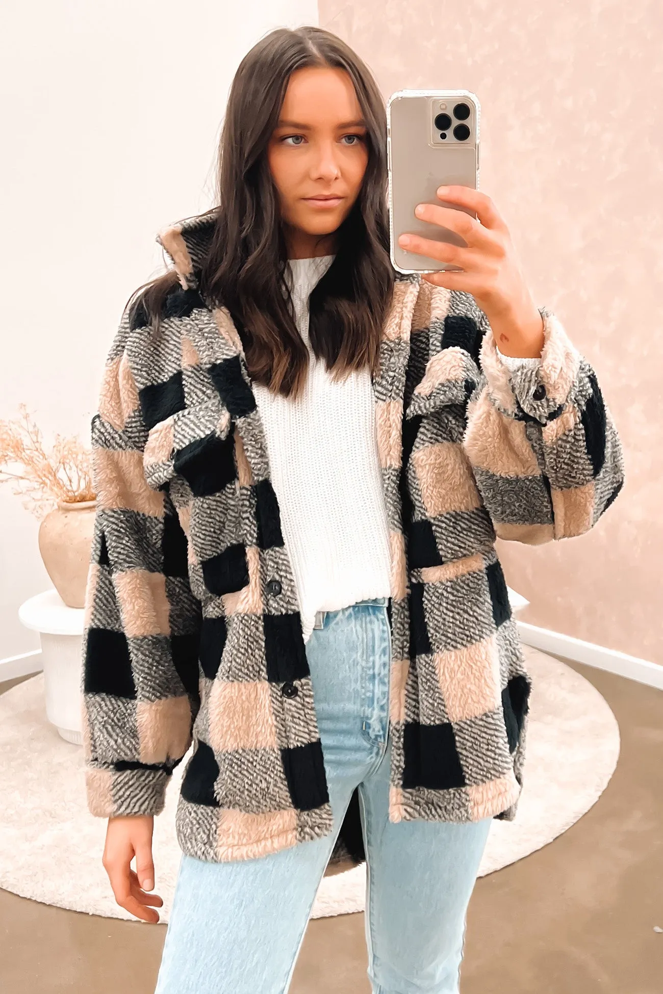 AntiStaticFinish City Look Fraser Cosy Shacket Mocha Check