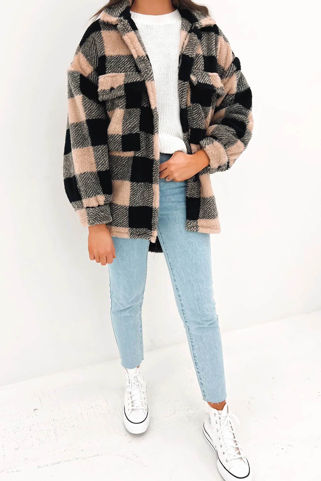 Shawl Lapel Fraser Cosy Shacket Mocha Check
