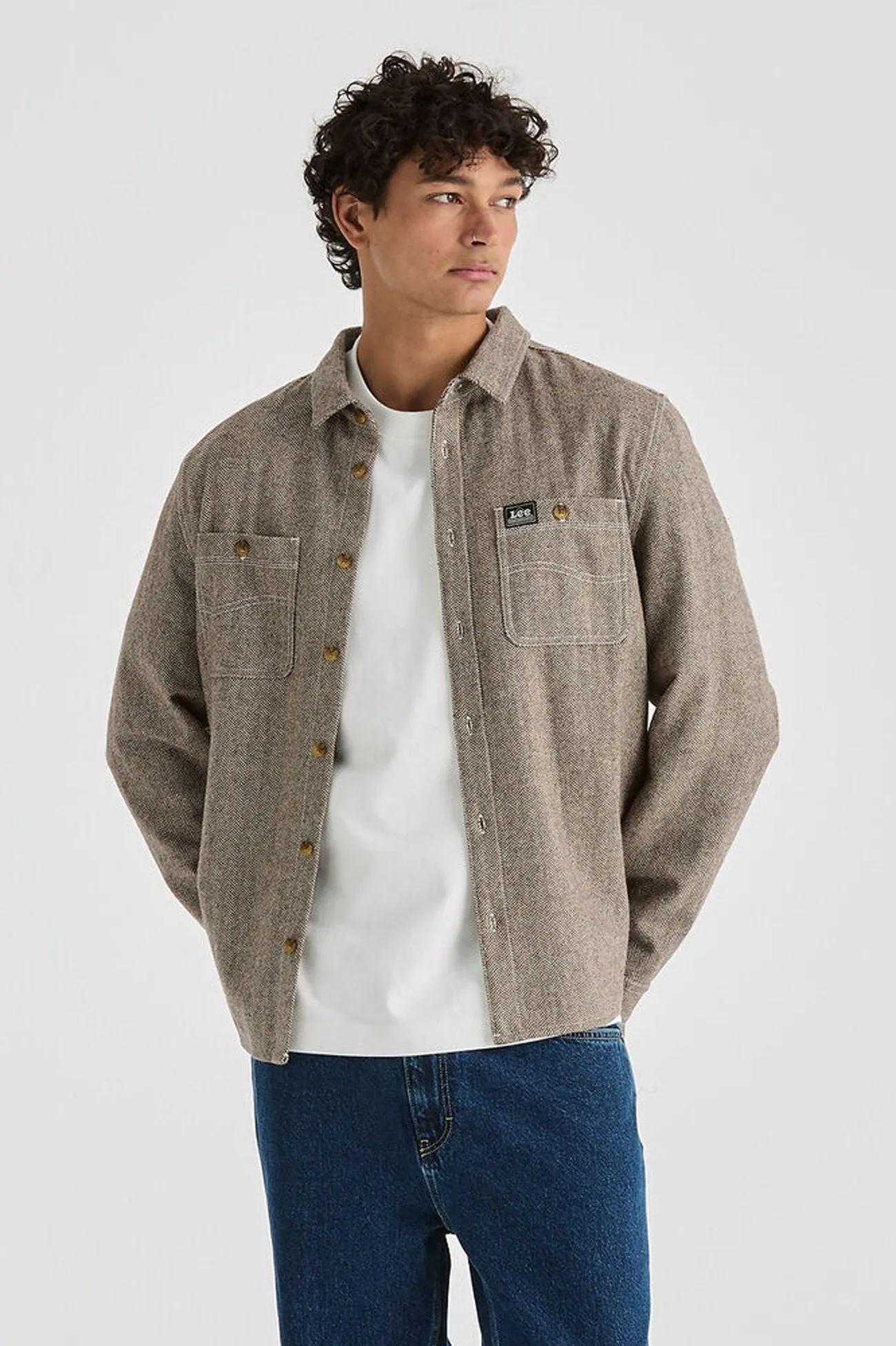 Lee Worker Long Sleeve Shirt Herringbone Stylish Design
