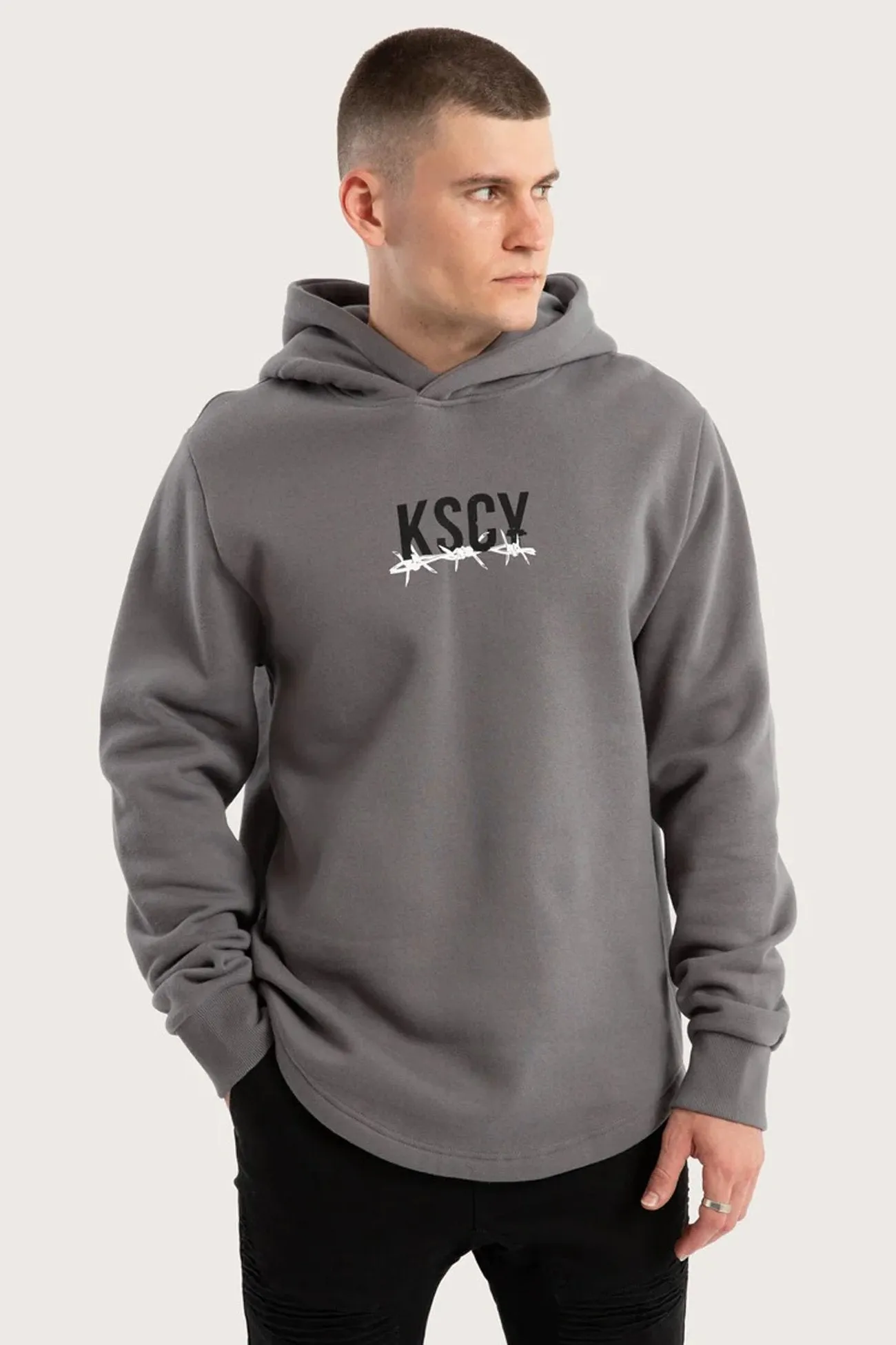 Diluted Dual Curved Hoodie Charcoal Reinforced Shoulder Panels
