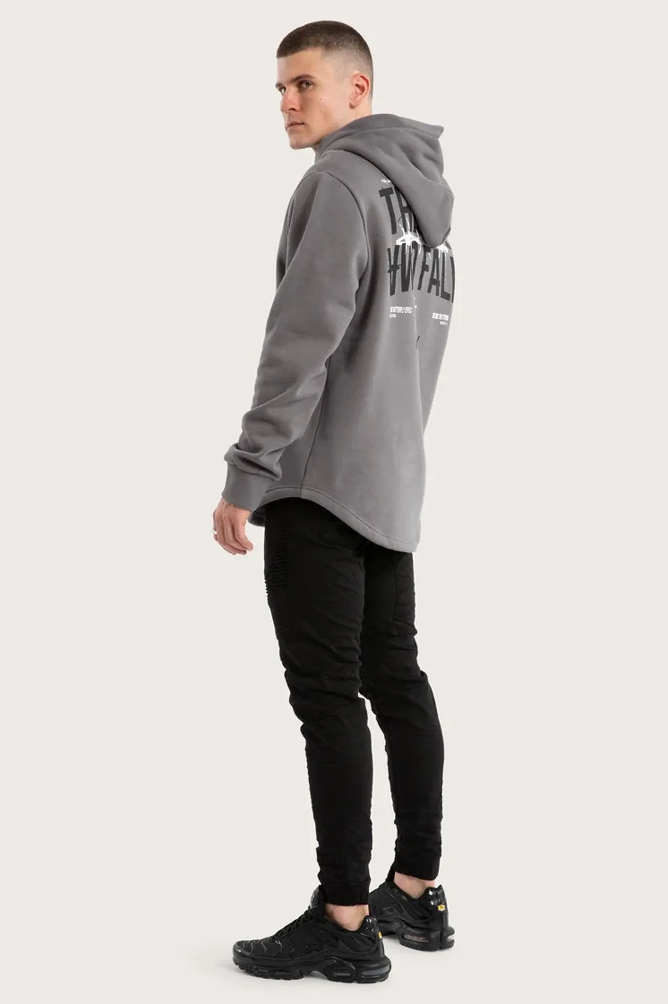 Casual Outdoor Look Diluted Dual Curved Hoodie Charcoal