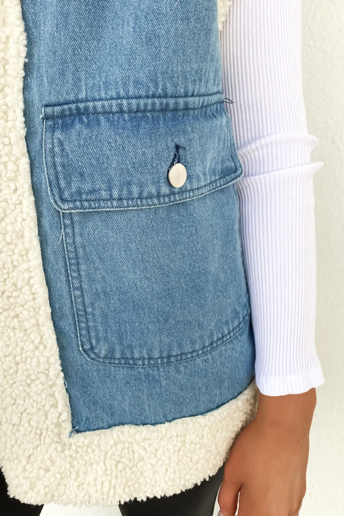 Neutral Tone Izzy Denim Sherpa Vest Blue