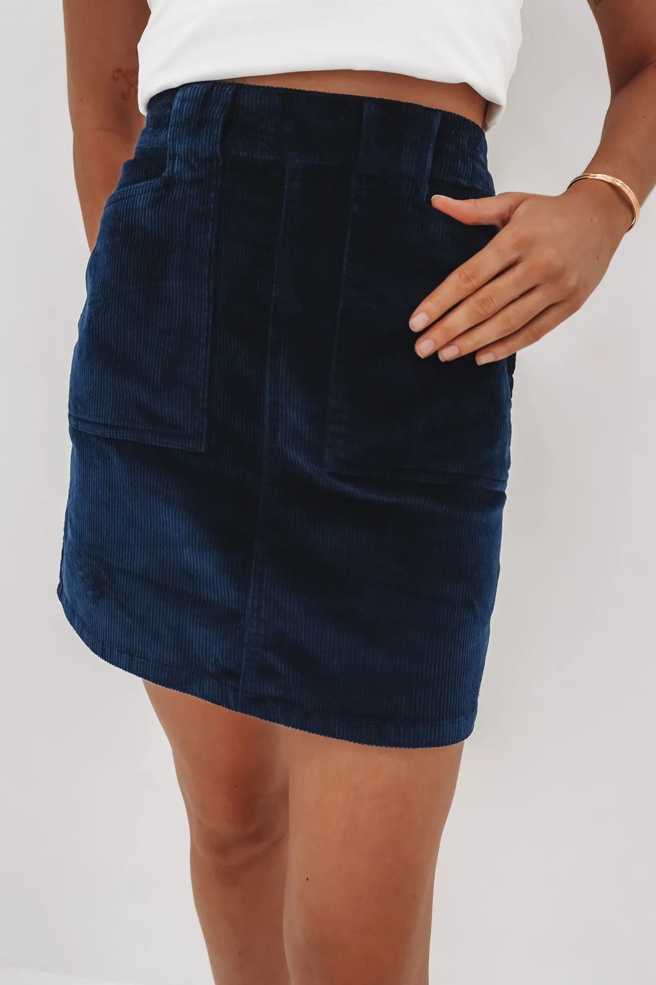 Gaia Cord Mini Skirt Blue Patchwork Design