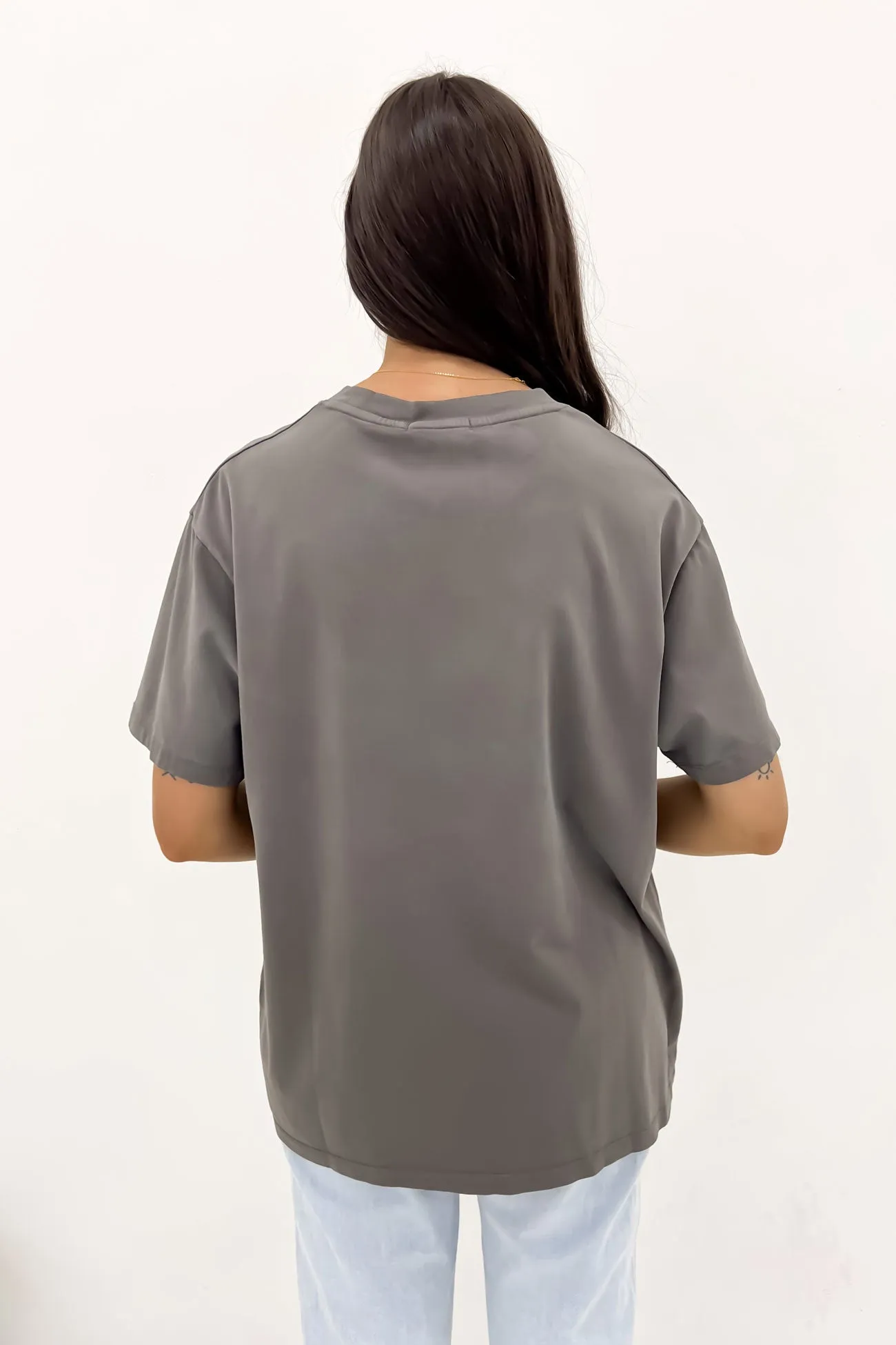 Multi Directional Stretch Genoa Oversized Tee Charcoal