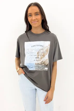 Subtle Logo Placement Genoa Oversized Tee Charcoal