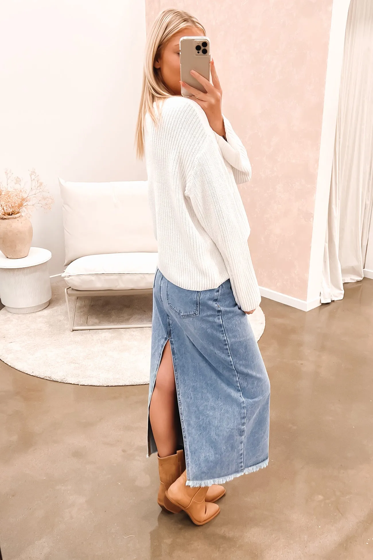 Crochet Style Ray Maxi Skirt Light Blue