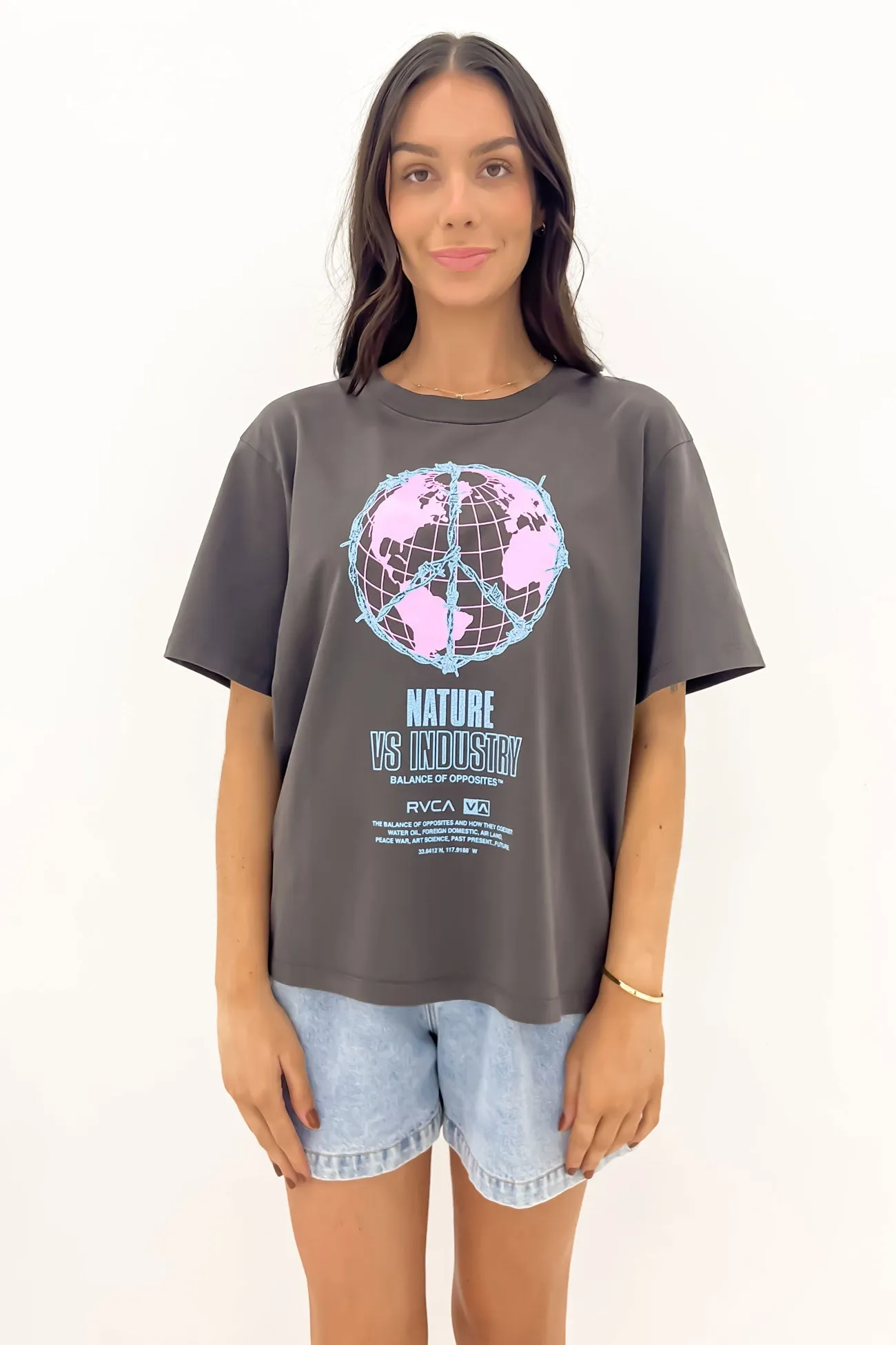 Global RVCA Easy Tee Washed Black Flexible Cuff Design