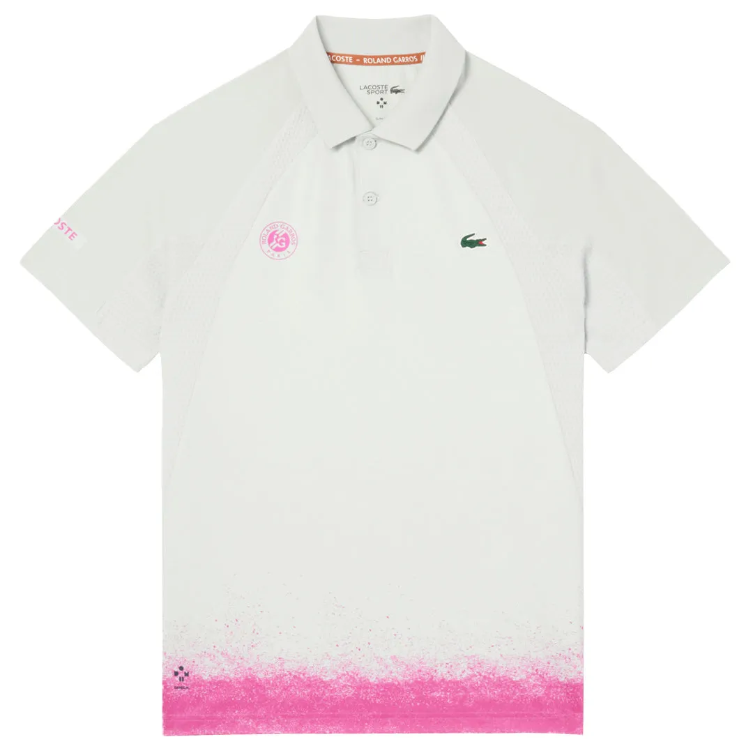 Good elasticity Lacoste Men's Medvedev X Roland Garros Polo - White/Pink Elastic cuffs