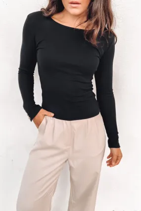Tagless Neck Design Jordyn Rib Long Sleeve Black