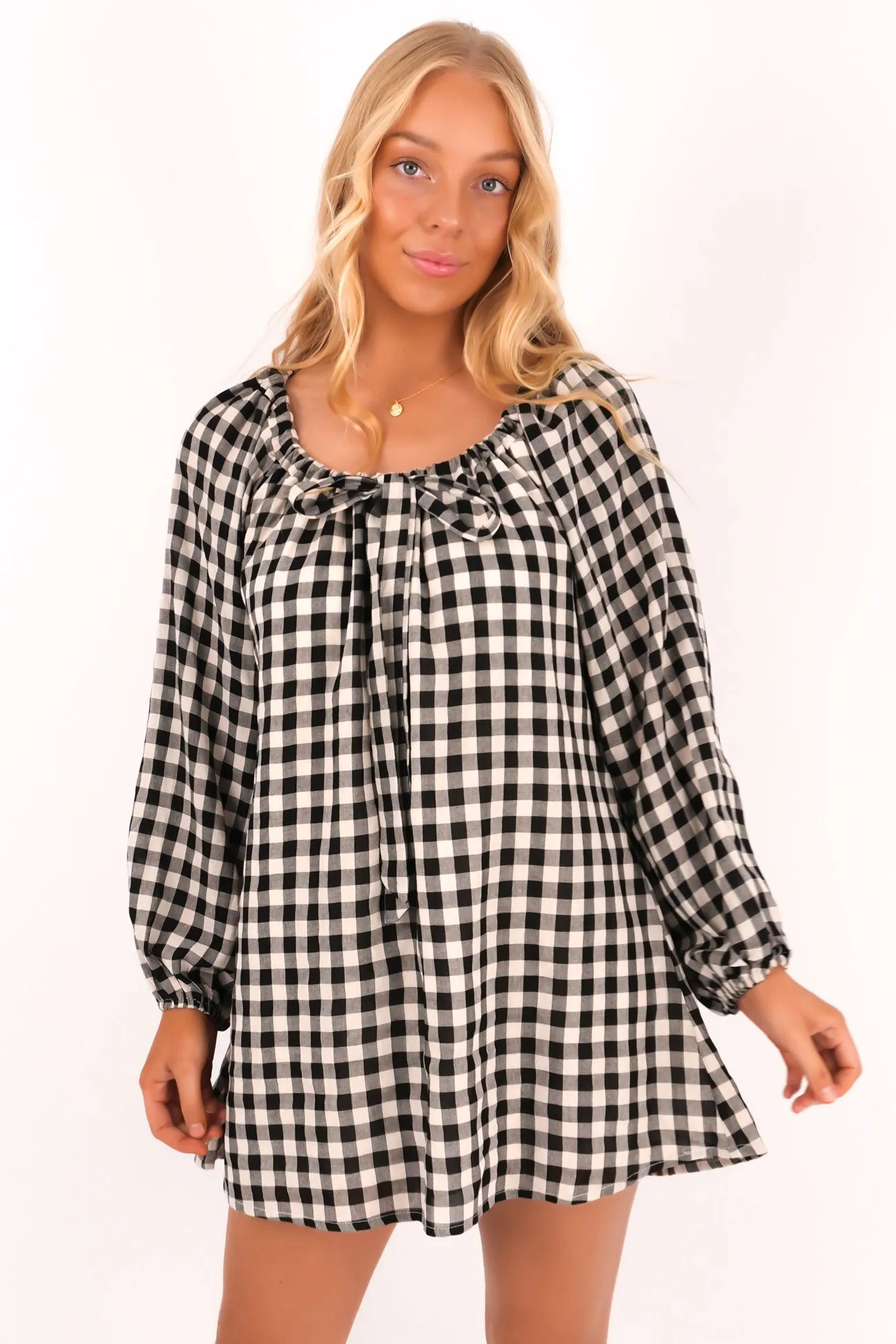 Playful and flirty dress Caleb Mini Dress Black Gingham
