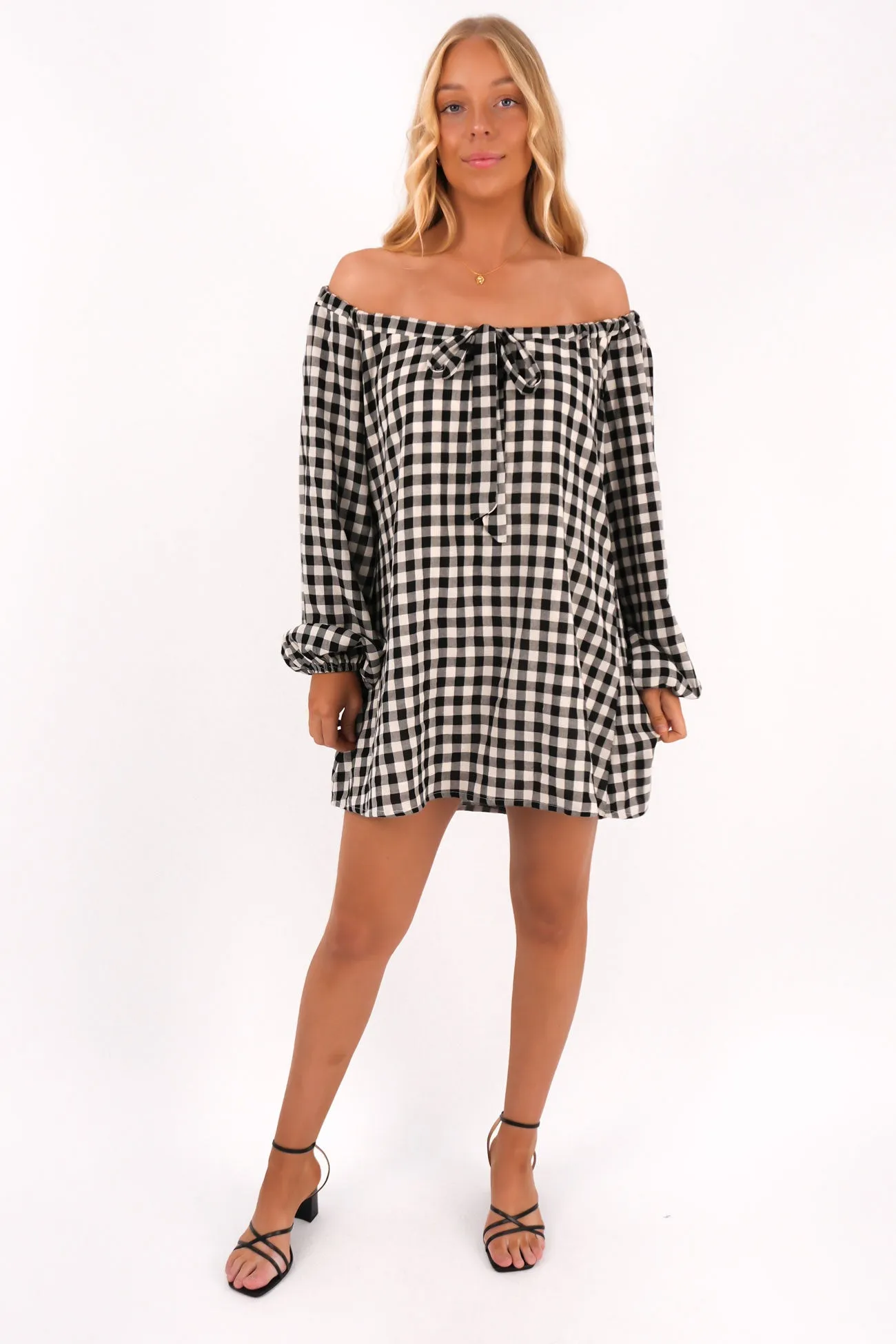 Cozy Layers Wrap Glow Caleb Mini Dress Black Gingham