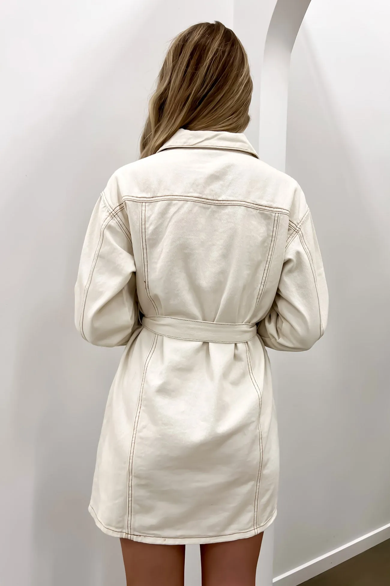 Daneika Denim Mini Dress Sand Cozy Layers