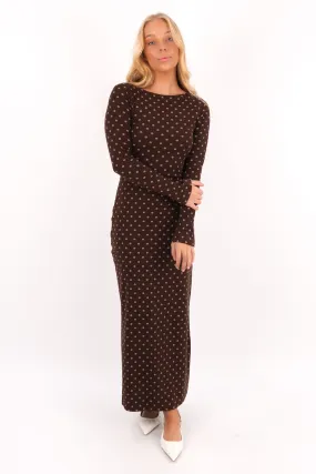 Panna Maxi Dress Brown Polkadot Smooth Look Polished Edge