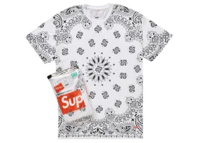 Supreme Hanes Bandana Tagless Tees (2 Pack) White Printed Pattern Exquisite Craftsmanship