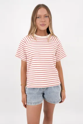 Windsor Stripe Tee Vintage White Red Smart Fashion