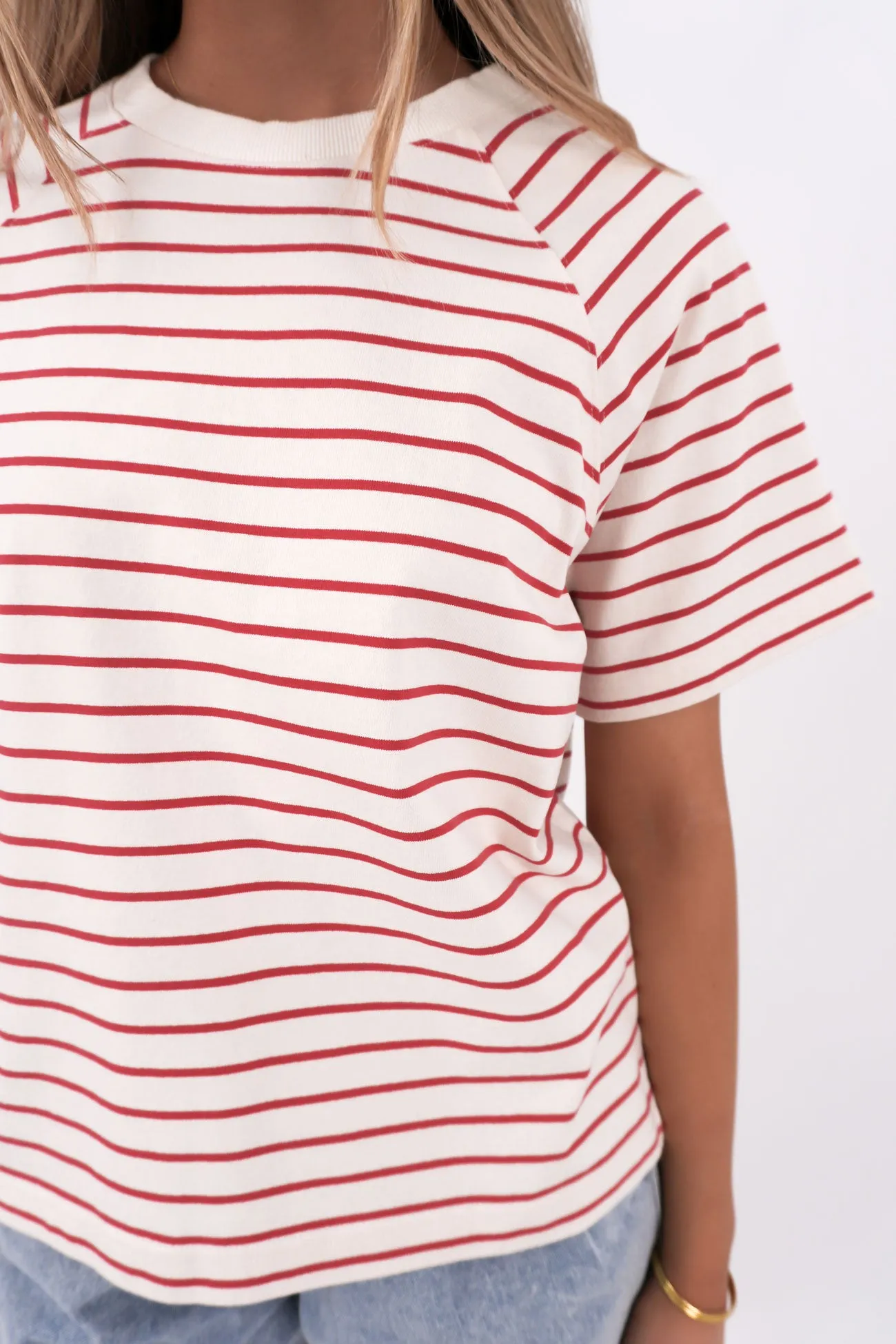 SunProtectionFabric Windsor Stripe Tee Vintage White Red