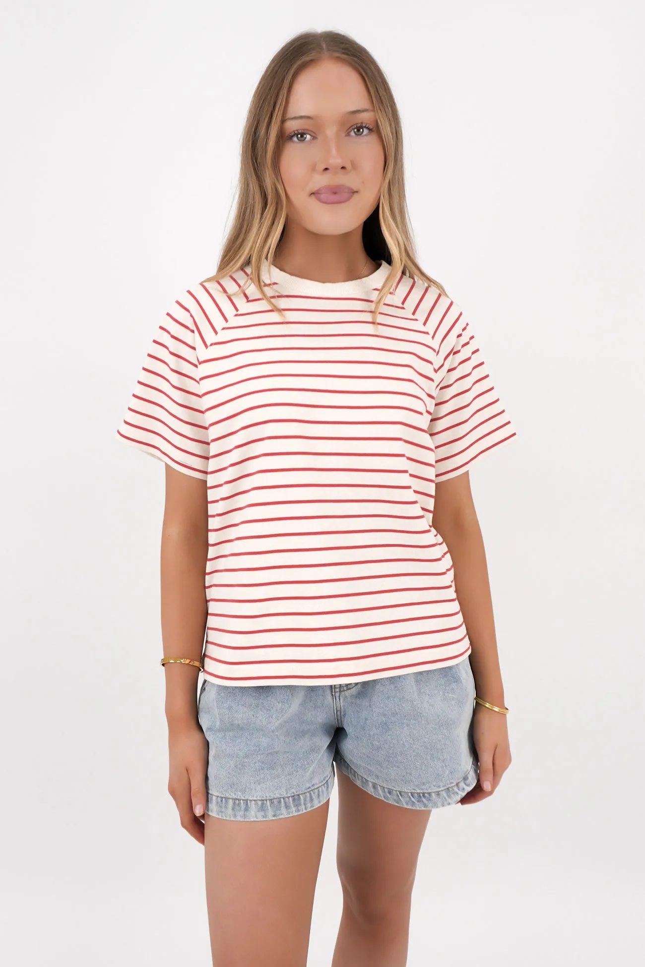 Windsor Stripe Tee Vintage White Red Smart Fashion