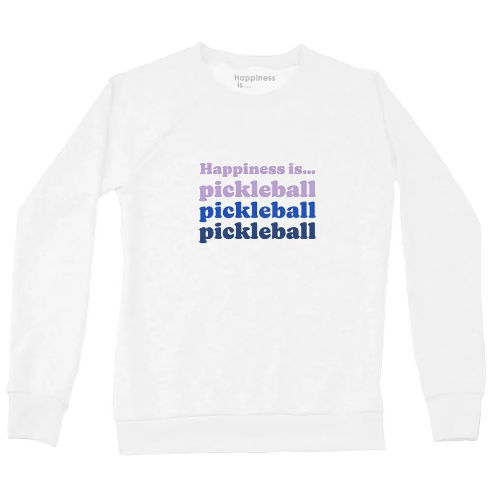 foldable Adjustable Feature Happiness Is... Women's Pickleball Triple Crew Sweatshirt - White dry cleanable