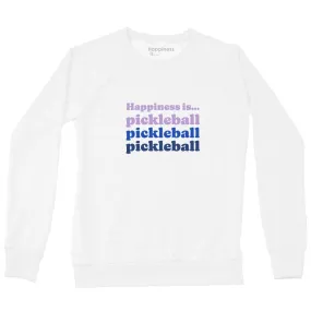 Happiness Is... Women's Pickleball Triple Crew Sweatshirt - White dry cleanable Fitted Silhouette Skinny