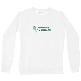 Modern Look Happiness is... Women's Tennis Racquet Crew Sweatshirt - White Comfortable Straps