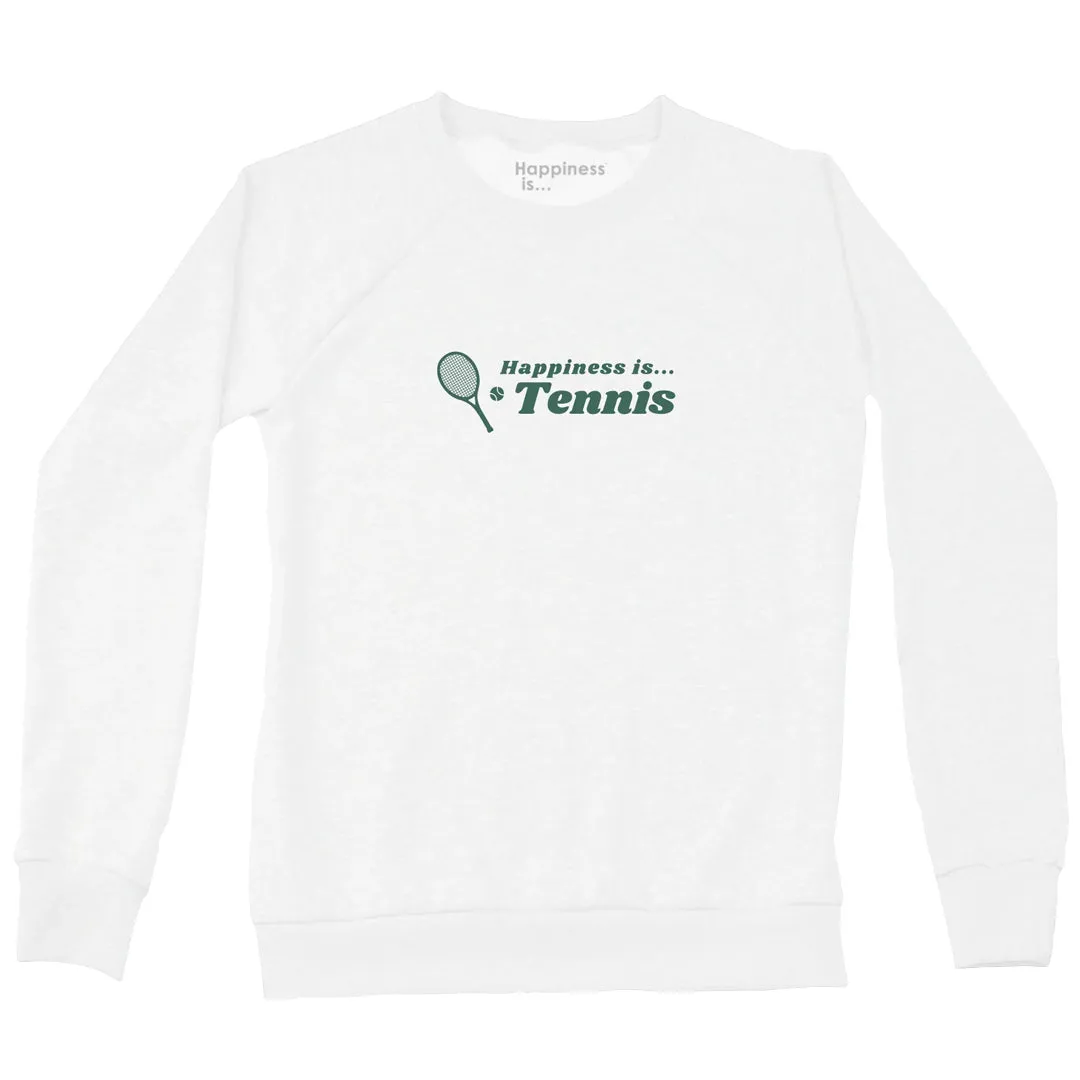 Happiness is... Women's Tennis Racquet Crew Sweatshirt - White Comfortable Straps Anti-Fade