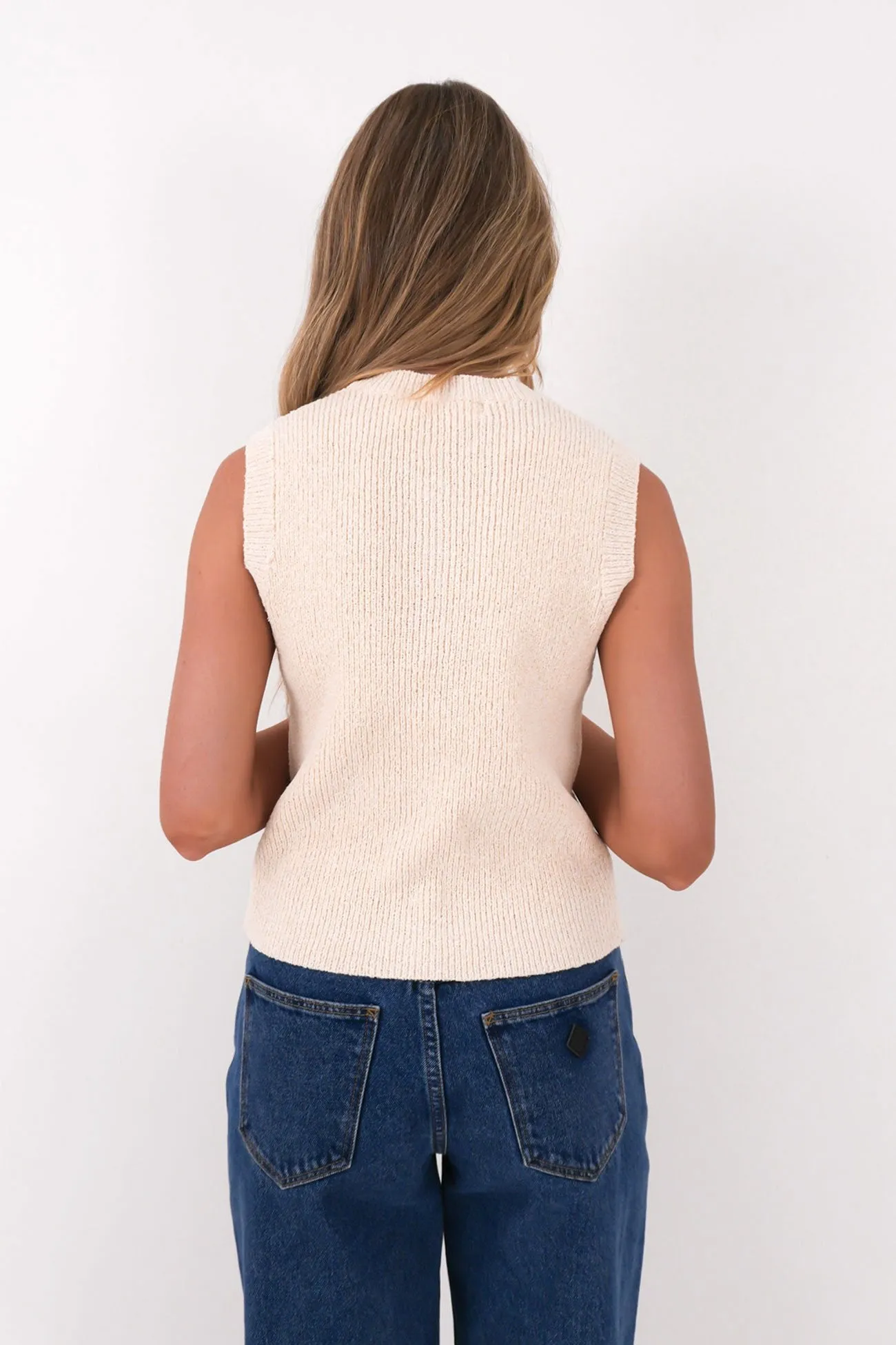 slim Harden Knit Vest Cream