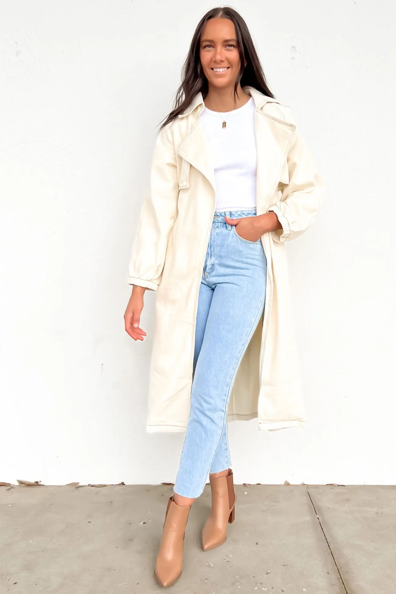 Smooth Zipper Glides Smooth Flat Collar Harry Denim Trench Ecru