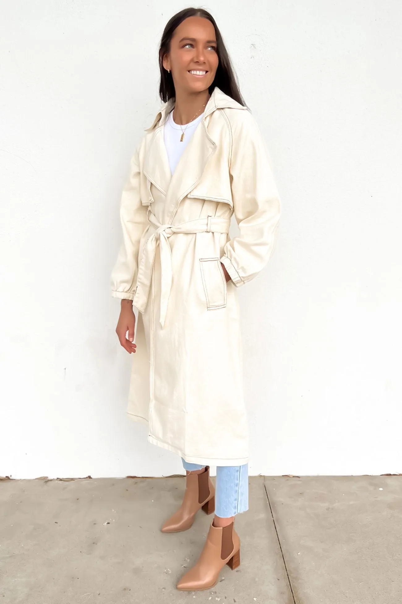 Harry Denim Trench Ecru Winter Fashion Moisture Wicking Layer