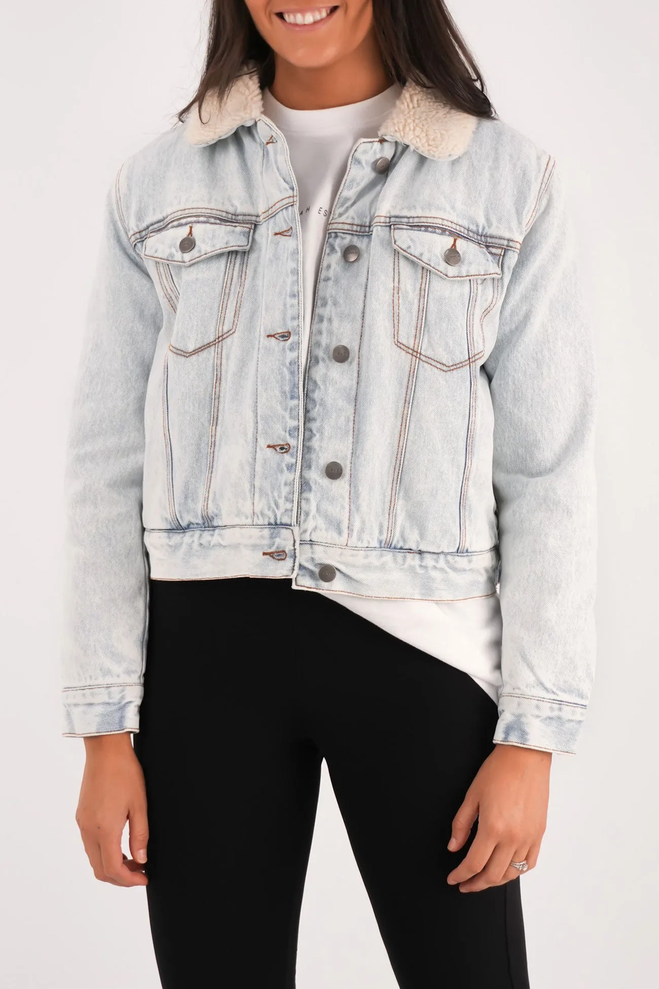 Compression Fold Design Compact Layer Roy Sherpa Denim Jacket Ash Blue