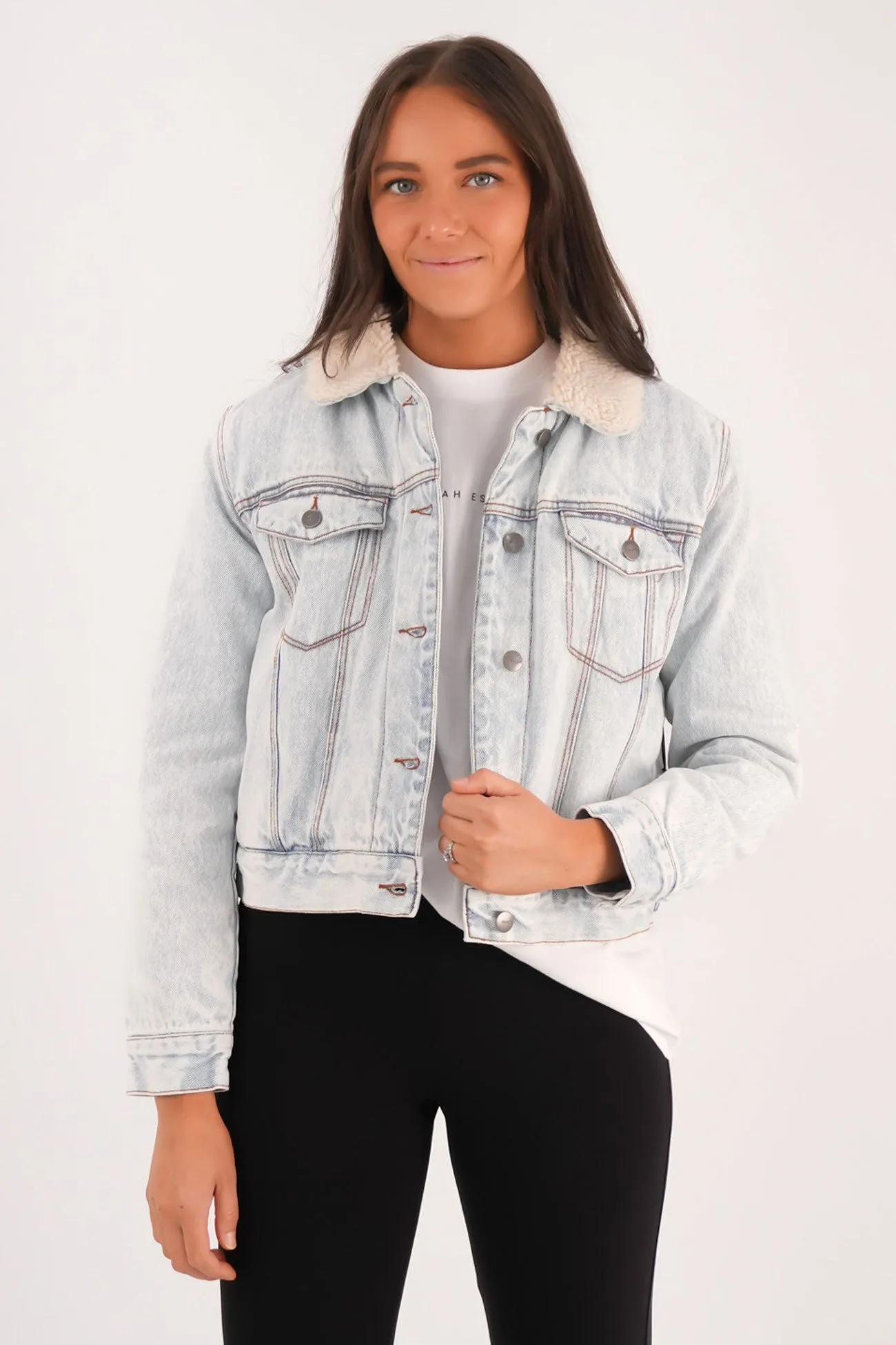 Roy Sherpa Denim Jacket Ash Blue Double Stitch Reinforcement