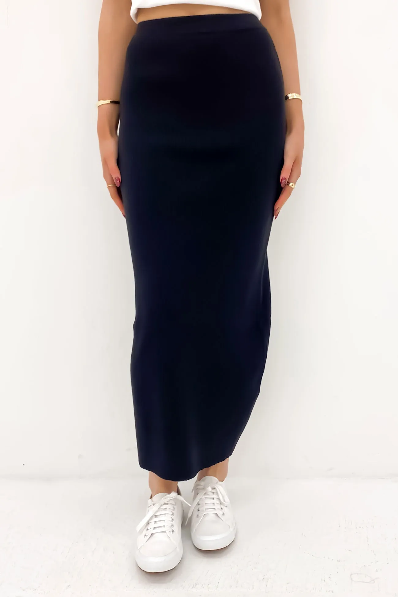 Henley Knit Skirt Black Relaxed Feel