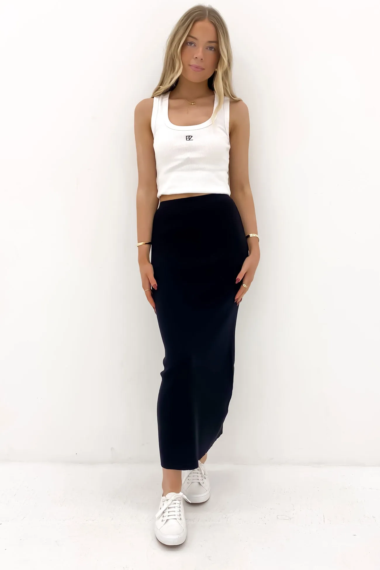 Henley Knit Skirt Black Shopping Trip Bold Print
