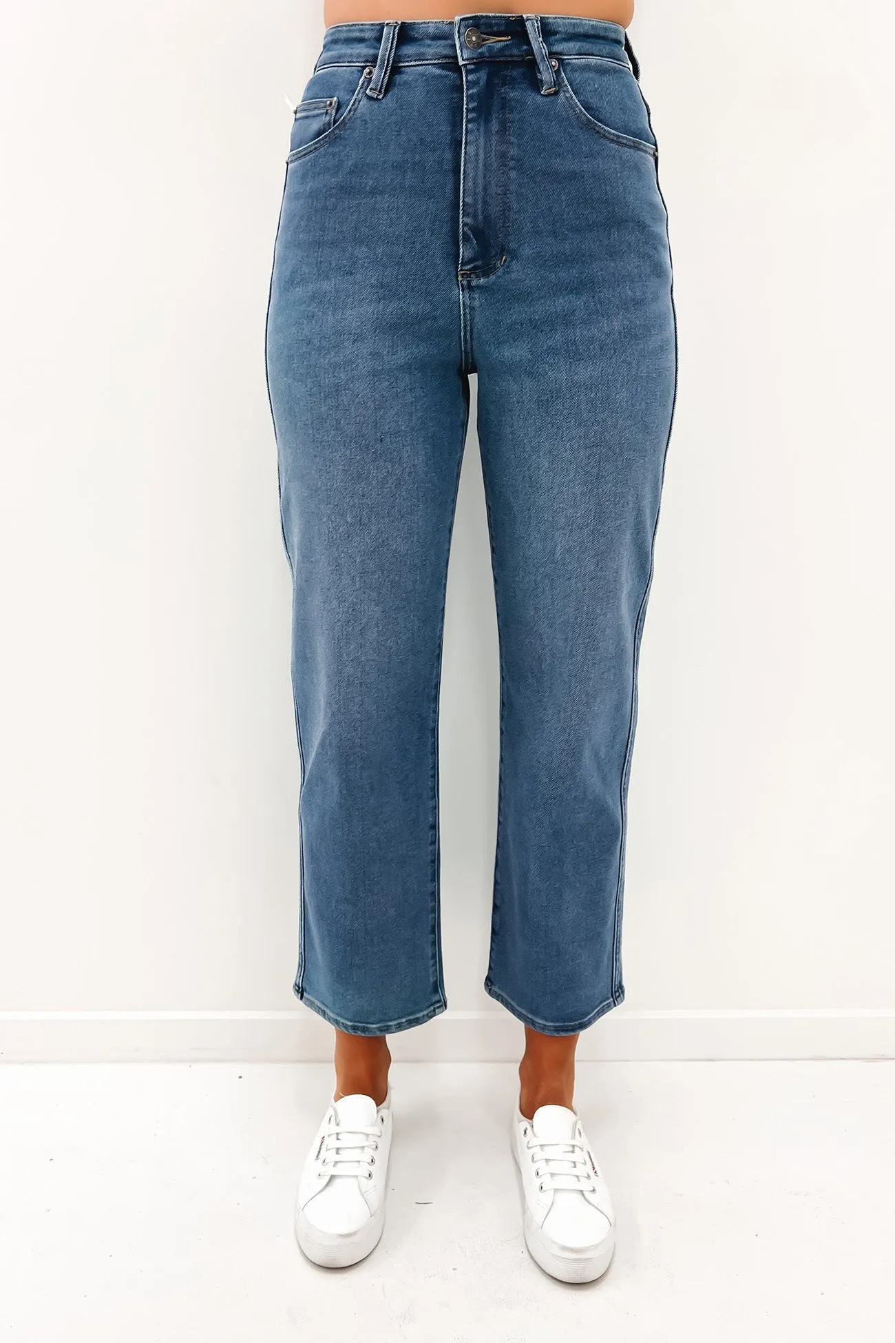 Stretch Holiday Vibes Streetwear Fan Clean Piece Hi Straight Jean Union Blue