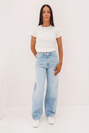 Modern Textured Active Days Hi Wide Jean Faded Blue