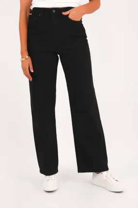 Hi Wide Jean Washed Black Clean Fit Winter Warmth Durable