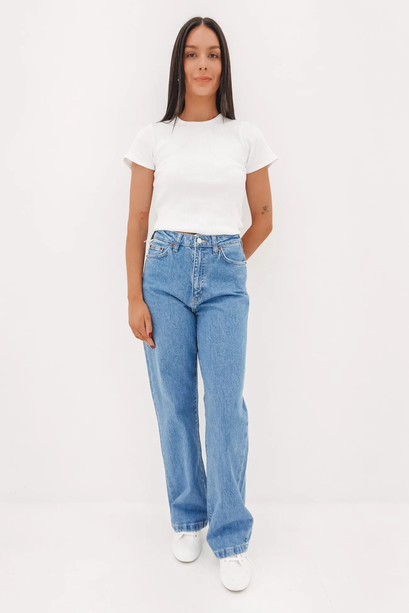Hi Wide Jean Worn In Blue Stretch Holiday Vibes Streetwear Fan Trendy Evening Stroll