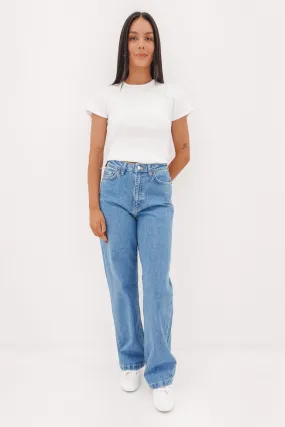Hi Wide Jean Worn In Blue Stretch Holiday Vibes Streetwear Fan Trendy Evening Stroll