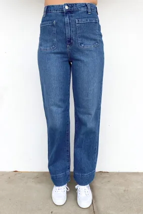 Family Style Luxury Trend Neutral Hi Wide Leg Jean Bay Blue