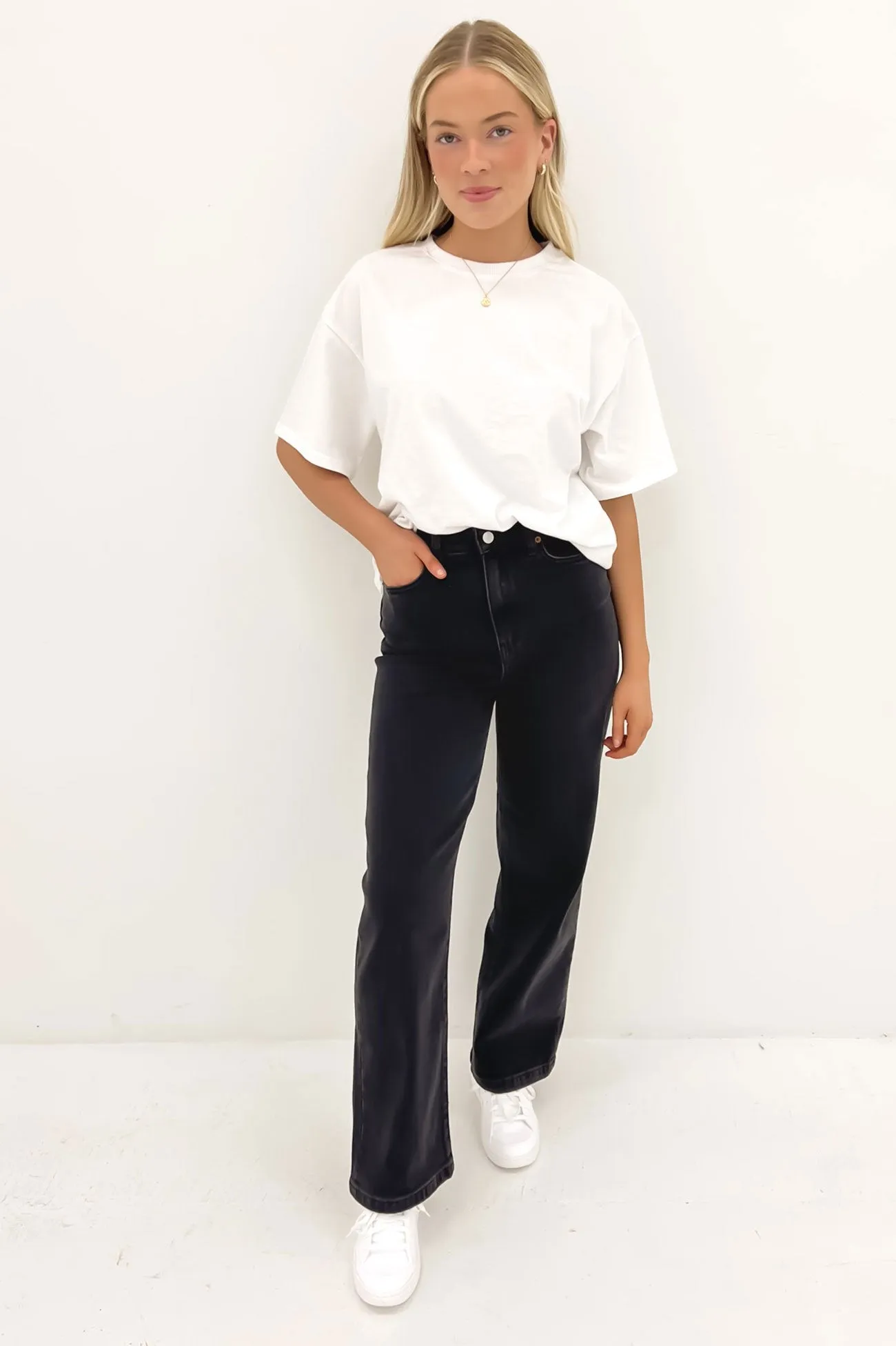 Hi Wide Leg Jean Vintage Black Casual Daywear Smart Utility