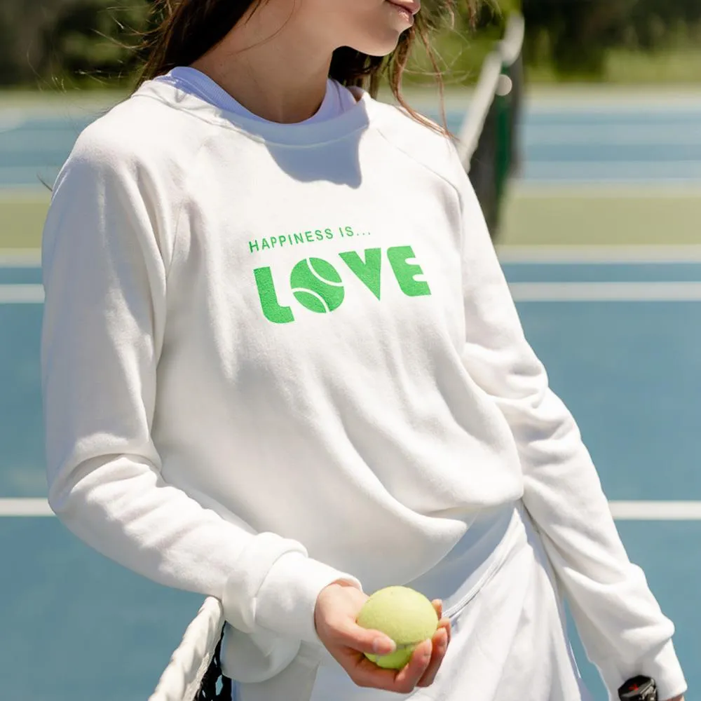 High Color Fastness Happiness is... Women's Tennis Love Sweatshirt - White/Green slim fit