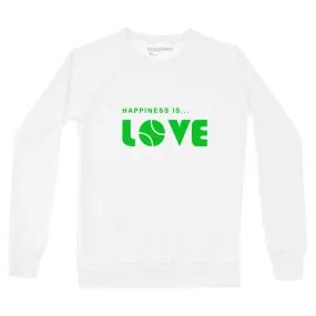 High Color Fastness Happiness is... Women's Tennis Love Sweatshirt - White/Green Long - sleeve
