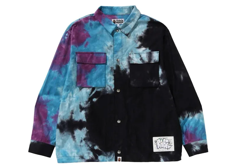 Modern Style hand - washable Bape Tie Dye Relaxed Fit Cpo Shirt Black